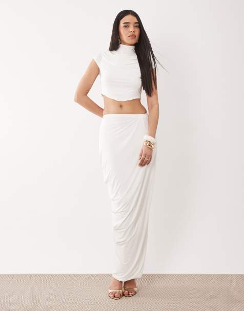 Ruched & Ready sculpting jersey draped maxi skirt in white (part of a set) - view 1