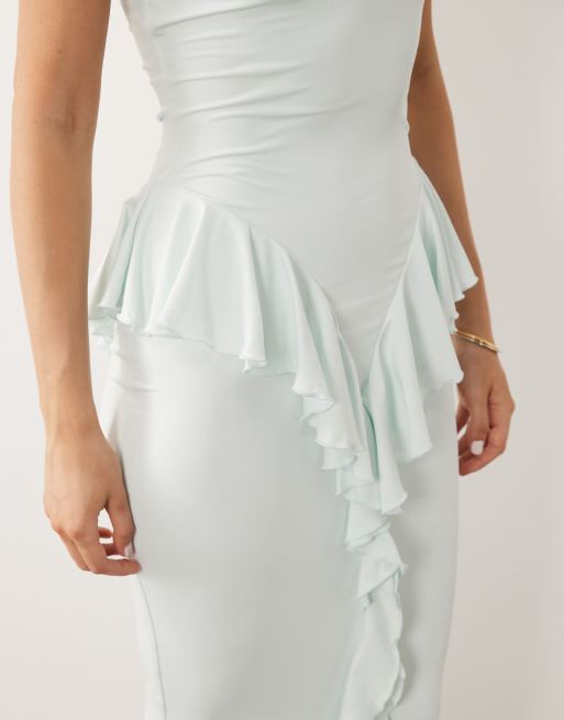 mint backless dress Laverna Ruched Backless Halterneck Gown in Mint main image 1