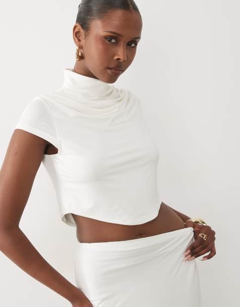 Ruched & Ready sculpting jersey high neck cap sleeve top in white - part of a set - view 1
