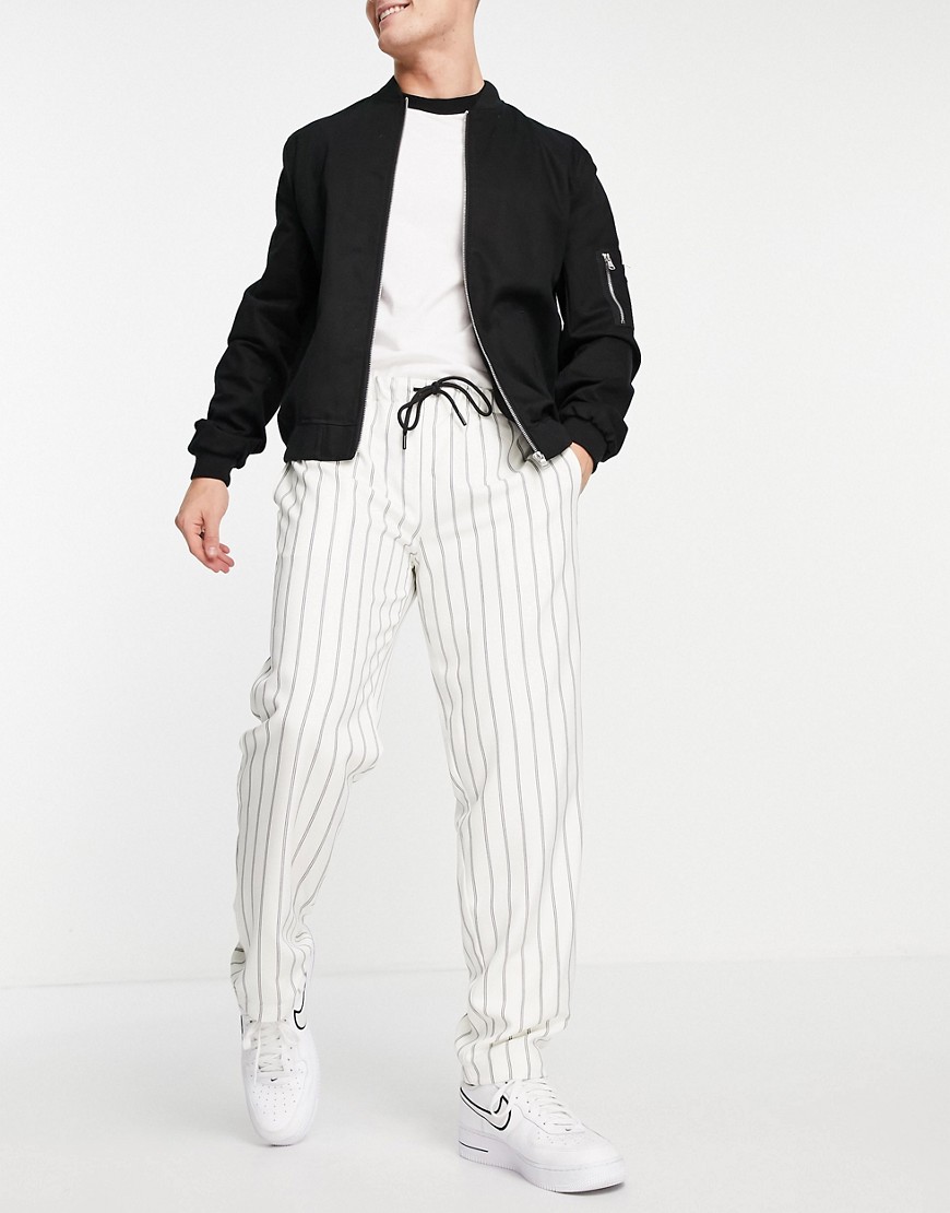 Rudie co-ord pinstripe elasticated waistband suit trousers-White