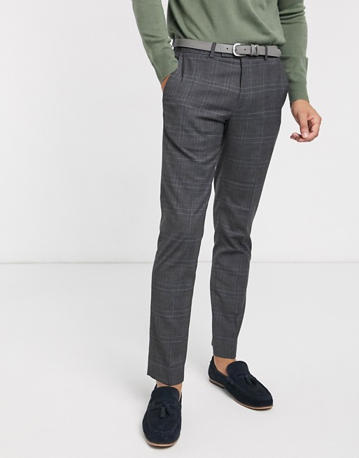 Rudie grey check side stripe skinny fit trousers