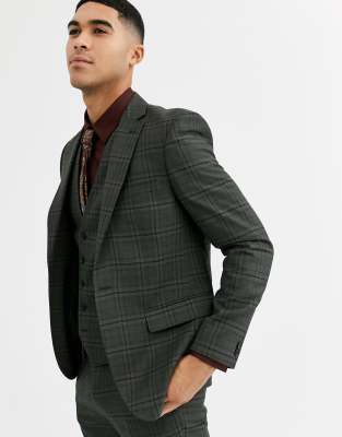 Rudie heritage check skinny fit suit jacket-Green Green