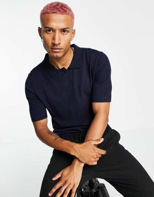 Rudie – Kurzärmliger Strickpullover in Muskelshirt-Passform mit eingekerbtem Ausschnitt