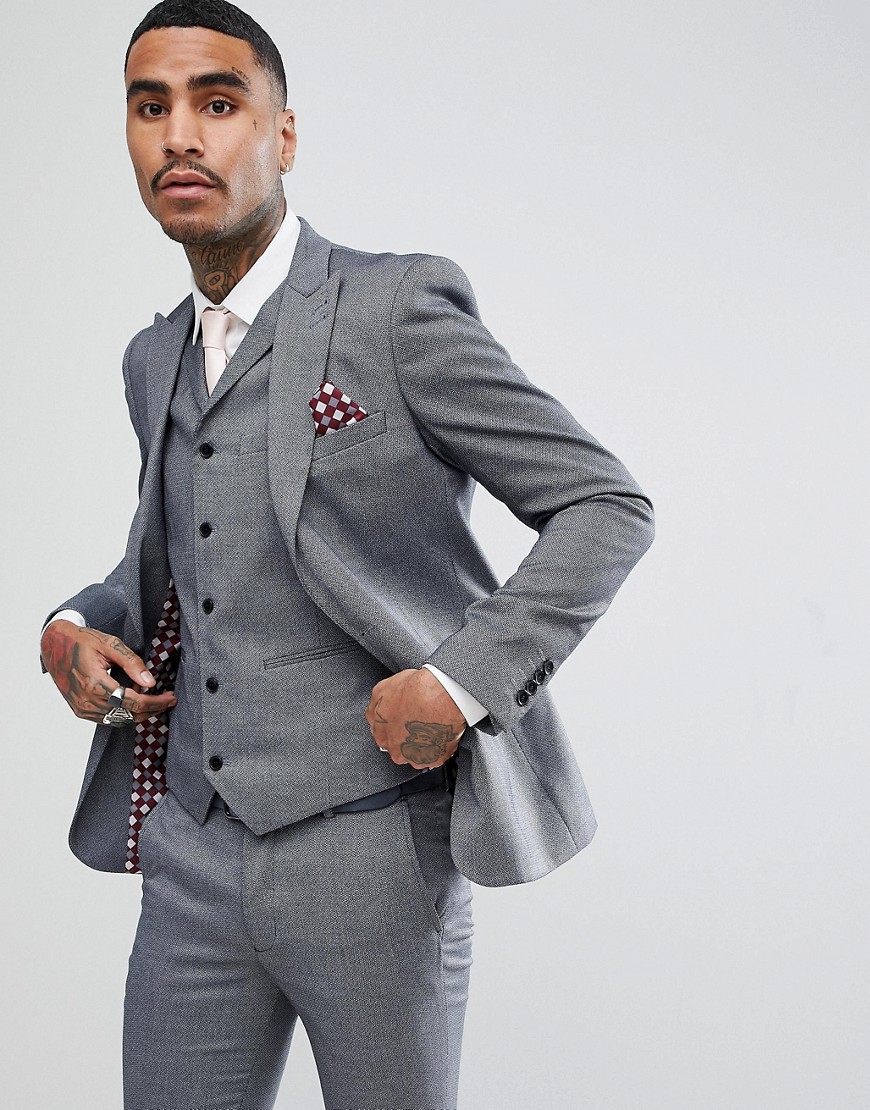 Bando Rudie Light Gray Jacquard Skinny Fit Suit Jacket-Grey