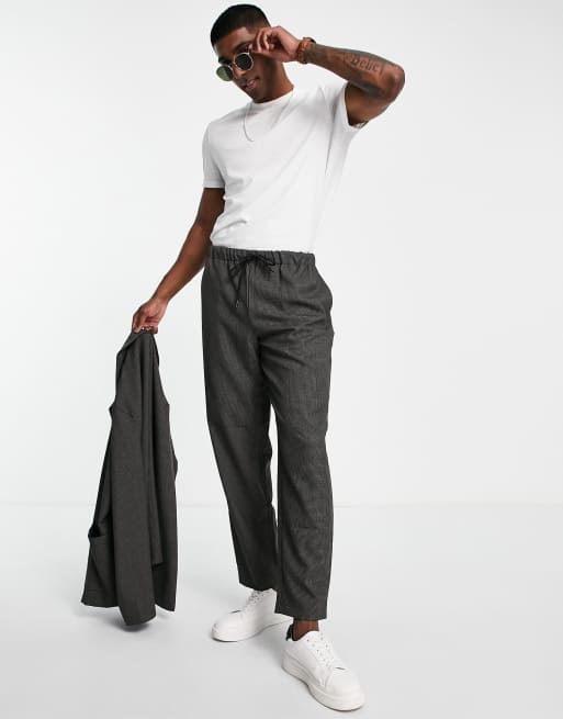 Rudie – Oversize-Anzughose in Grau mit feinem Hahnentrittmuster und elastischem Bund, 3 von 4