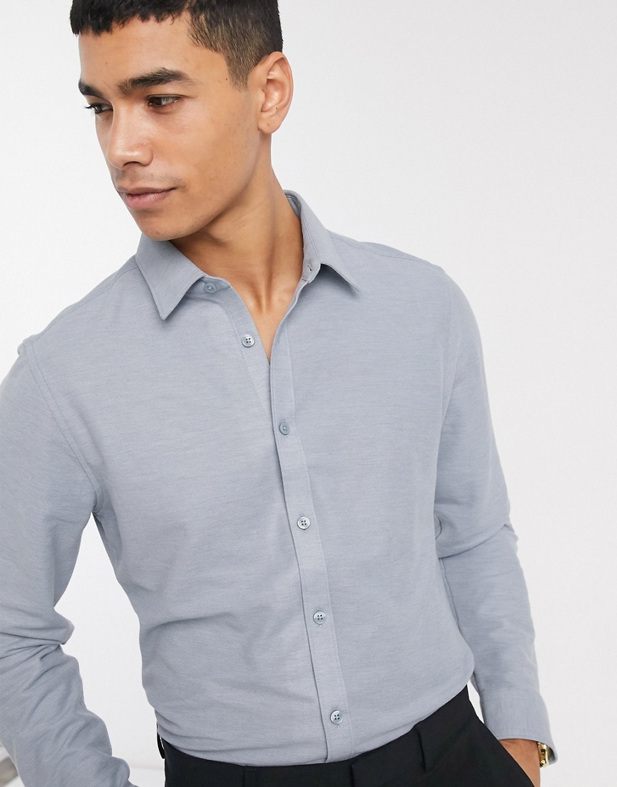 Rudie - Piqué-skjorte i jersey og smal pasform med knapper-Blå