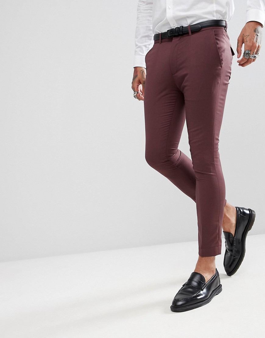 Bando Rudie Plain Super Skinny Suit Crop Pants-Red