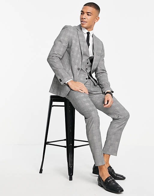 Rudie skinny fit prince of wales check suit trousers