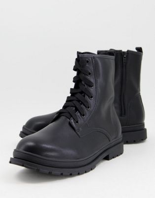 Rule London chunky lace up boots in black