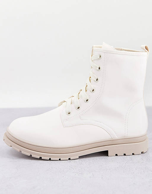 Rule London chunky lace up boots in cream