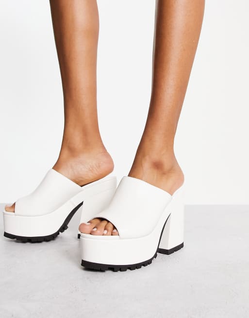 Rule London Exclusive – Hailey – Białe mule na platformie i obcasie