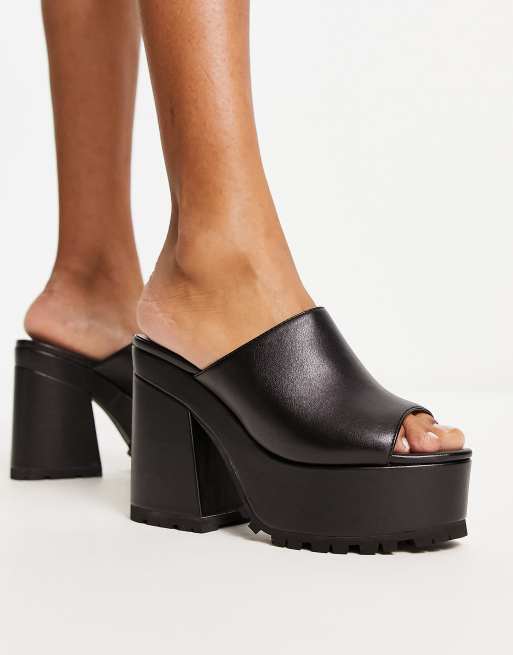 Rule London – Exclusive – Hailey – Mules in Schwarz mit Plateausohle und Absatz