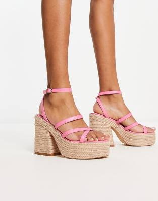 Rule London Exclusive Hayes strappy platform espadrilles in pink