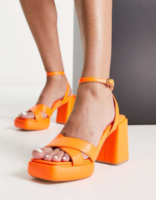 Rule London Rule London Exclusive Henley cross strap platform sandals in orange