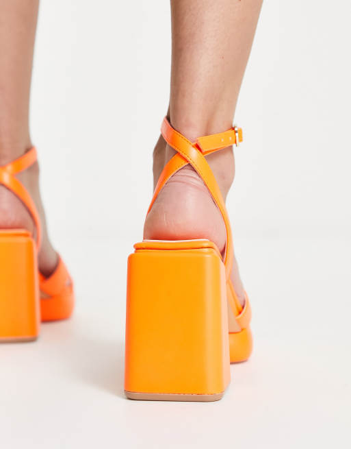 Neon orange platform store heels