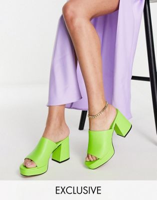 Rule London Hope pu blend heeled mule sandals in lime green - MGREEN