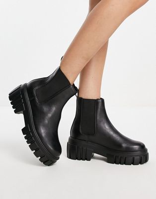 Rule London Exclusive Reed chunky chelsea boots in black PU | ASOS