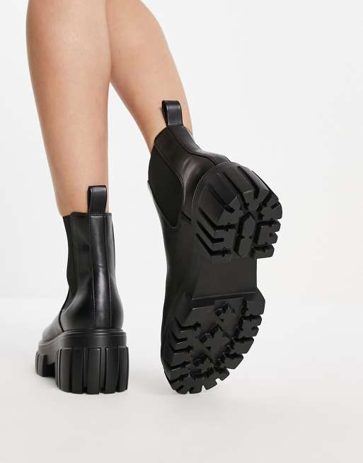 Rule London Exclusive Reed chunky chelsea boots in black PU, 3 of 4