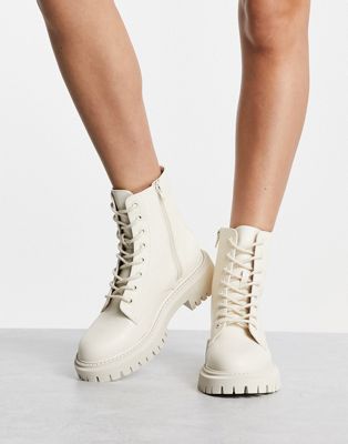 Rule London Exclusive River pu lace up ankle boots in ecru  - WHITE