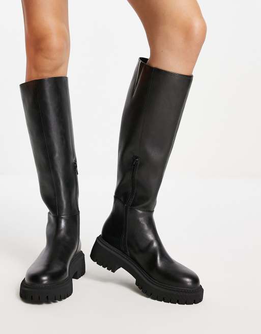 Black flat high boots sale