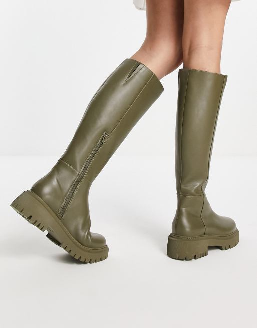 Olive green hot sale flat boots