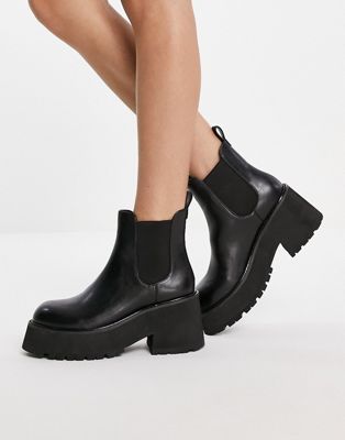 Rule London Exclusive Roe chunky heeled chelsea boots in black PU