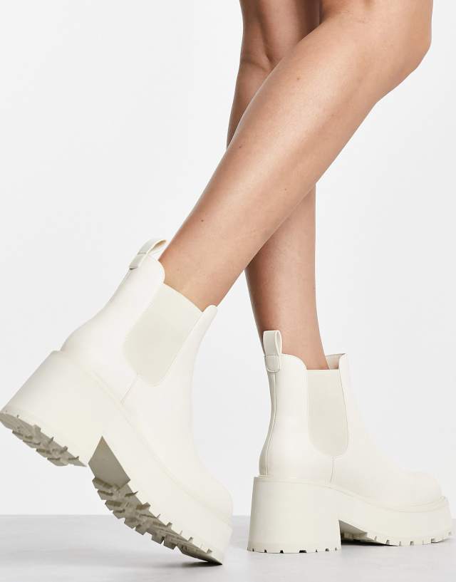 Rule London Exclusive Roe chunky heeled chelsea boots in ecru