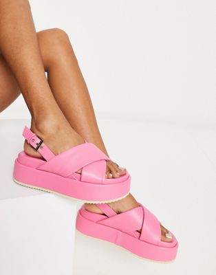 Rule London Exclusive Willow cross strap flatforms in pink - ASOS Price Checker