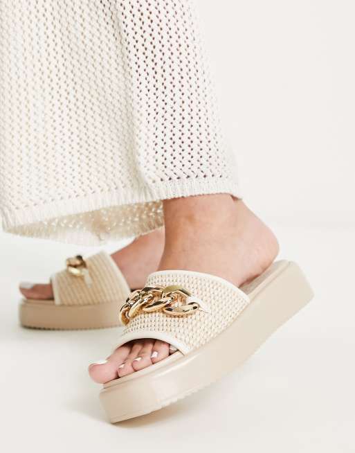 Rule London - Fawn - Naturfarvede flatform-mules i raffia - Kun hos ASOS