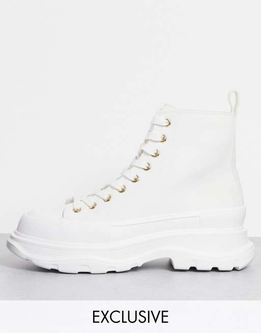 Rule London Freestyle pu blend high top trainers in white canvas - WHITE