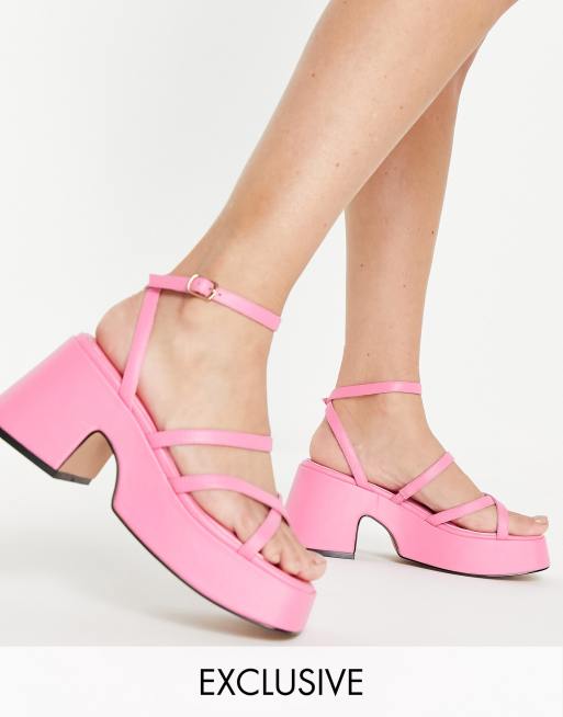 Rule London Harper pu blend heeled sandals in bubblegum pink