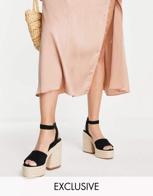 Rule London Honey PU blend platform espadrille sandals in black - BLACK