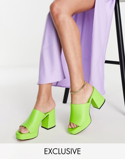 Rule London - Hope - Limegrønne mule-sandaler med hæl i PU-blanding