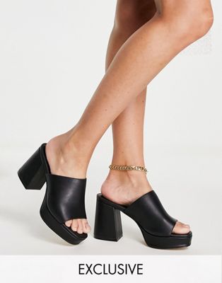 Rule London Hope pu blend heeled mule sandals in black - BLACK