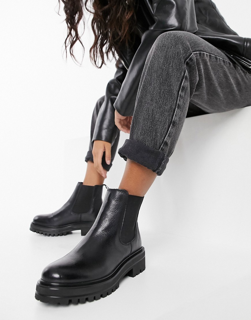 Rule London leather chunky chelsea boots in black
