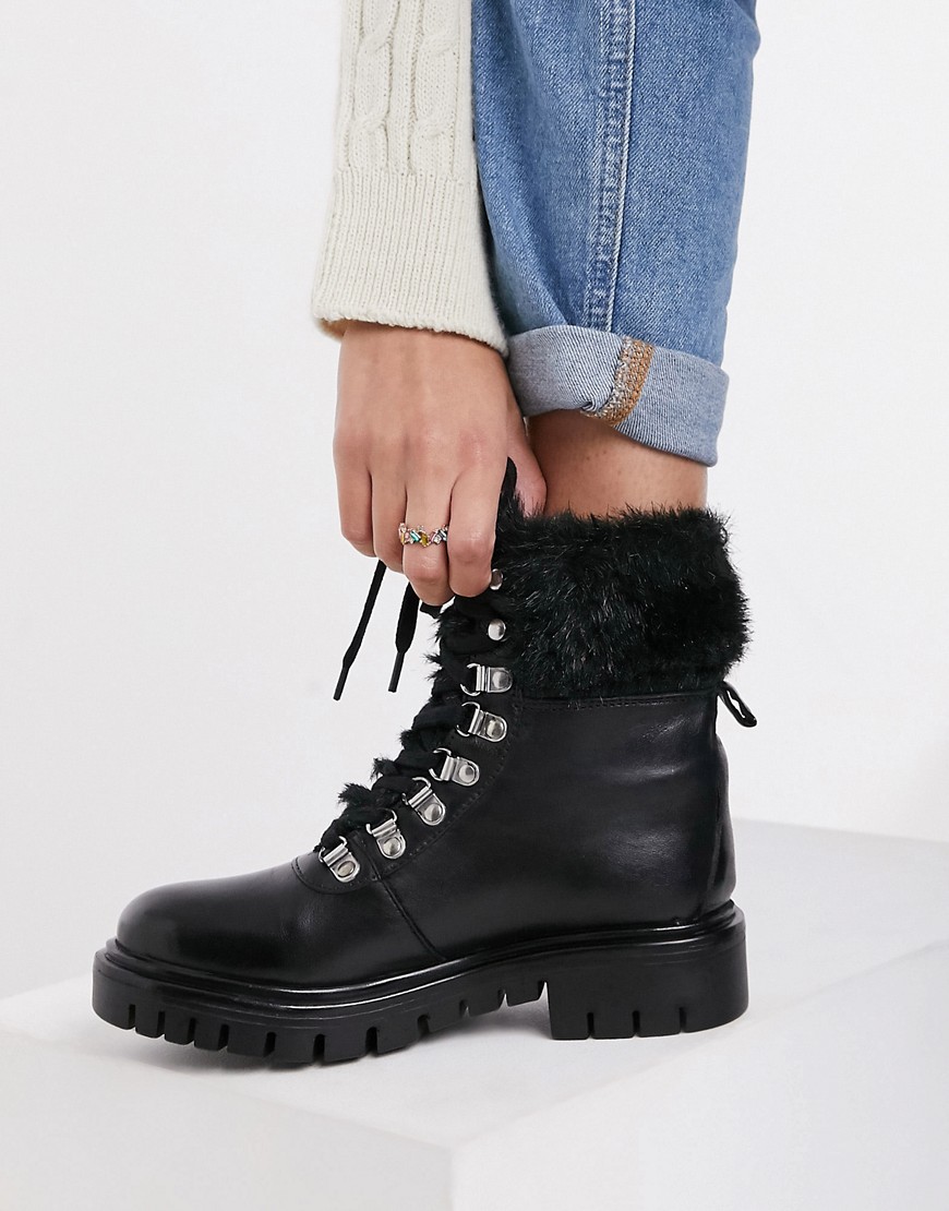 Rule London leather faux fur lined hiker boots in black