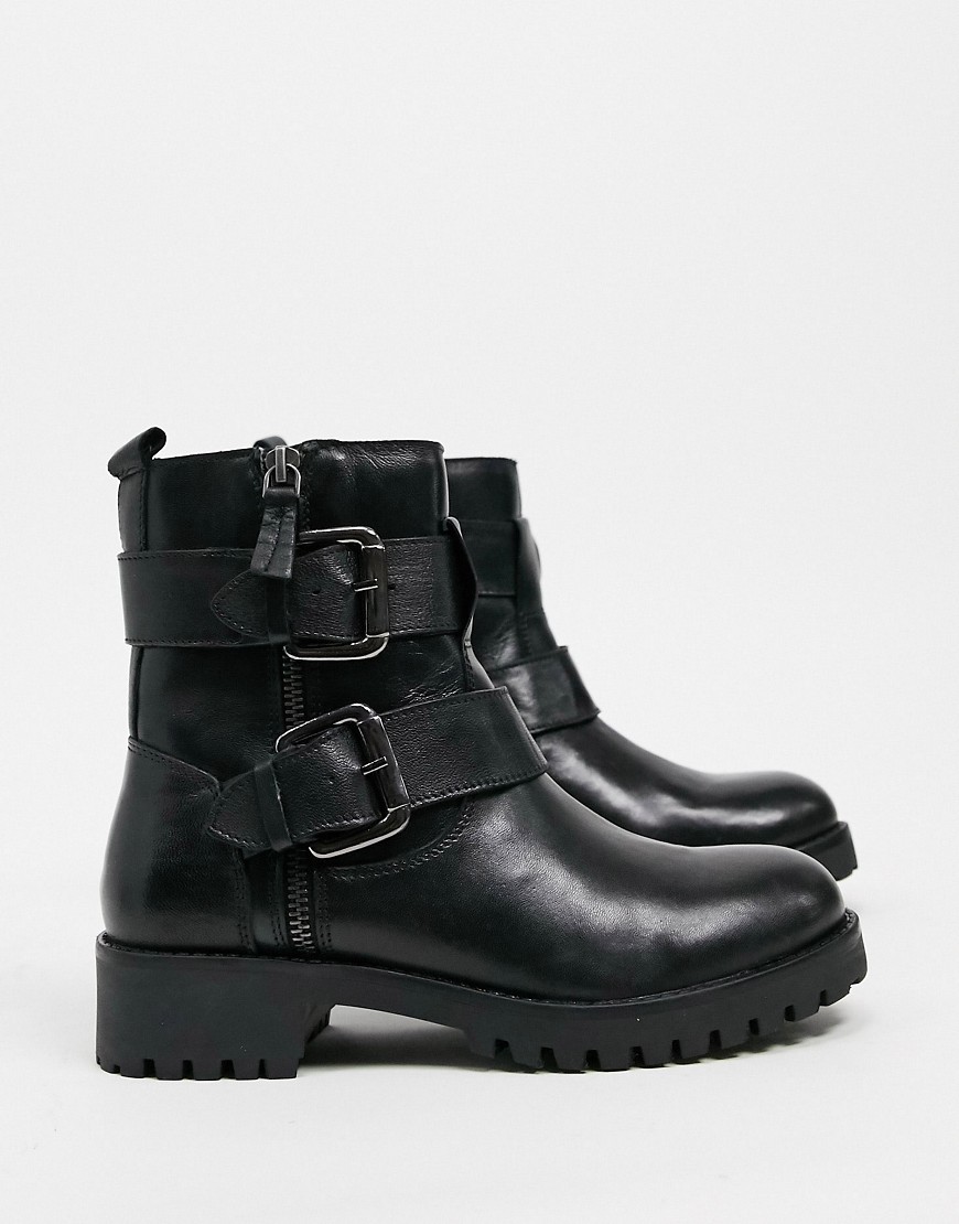 Rule London leather flat boots in black