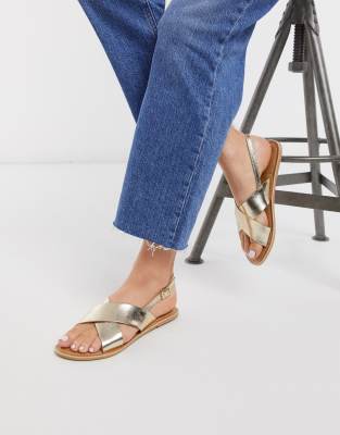 gold leather flat sandals