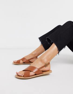 Rule London leather flat sandals in tan 