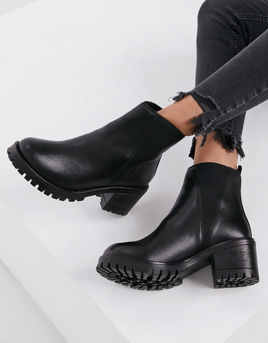 Rule London leather heeled chelsea boots in black