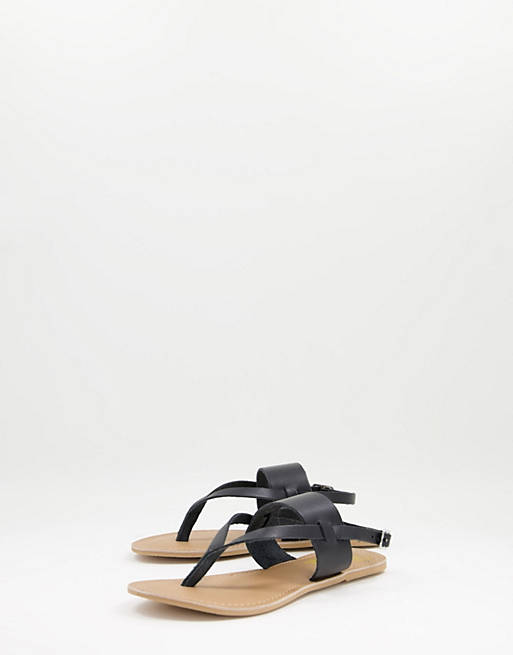 Rule London leather toe post sling back sandals in black