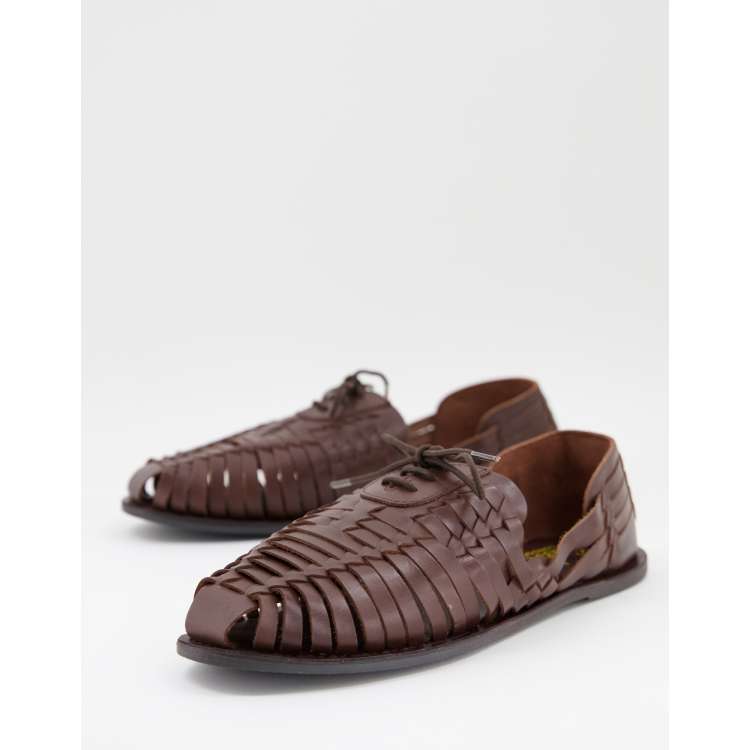 Rule London leather woven lace up summer shoes in brown