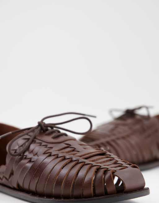 Rule London leather woven lace up summer shoes in brown ASOS