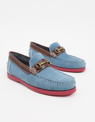 Rule London Wide Fit Rule London metal buckle boat shoe in blue