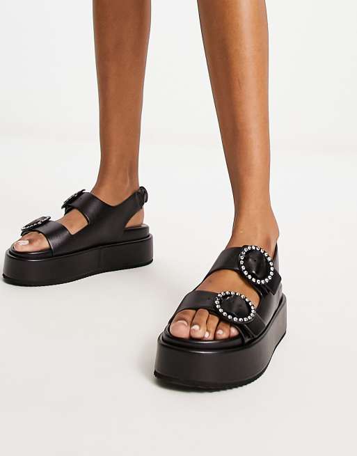 Rule London - Micha - Sorte flatform-sko med udsmykkede spænder - Kun hos ASOS