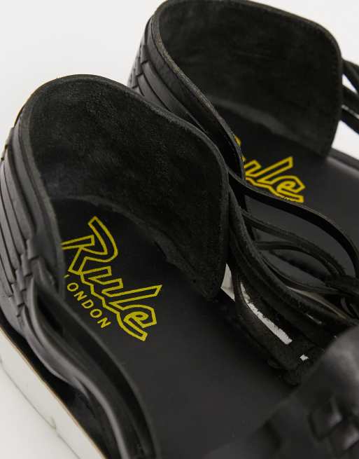 Rule London - Scarpe estive stringate in pelle intrecciata nera, 3 di 4