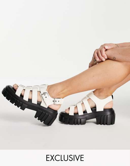 Rule London Sully pu blend fisherman sandals in off white
