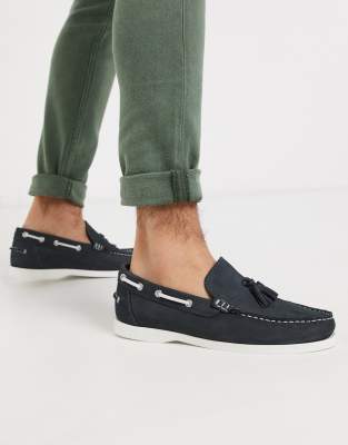 Rule London Wide Fit Rule London tassle boat shoe in navy