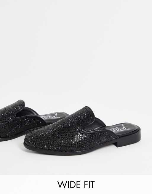 Rule London - Wide Fit - Gå-i-byen-mules med rhinsten i sort