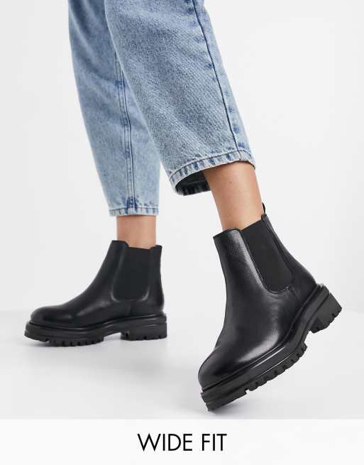 wide fit black suedette chunky chelsea boots